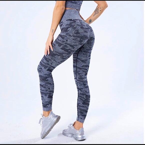 BLACK & GREY HIGH WAIST CAMO SEAMLESS LEGGINGS-SQUAT PROOF-GREAT FIT! BNWT - Picture 1 of 3